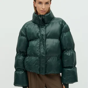 Rhea Shiny Pufferjakke - Dark Green