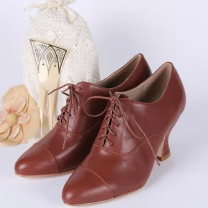 Edwardianske Oxford sko med pompadour hæl, 1900-1920 - Brun - Bertha